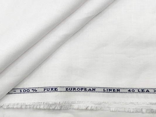 100% Pure European Linen 40 LEA Suiting Fabric (White, Plain Weave)