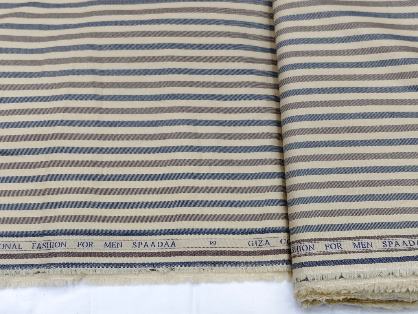 Spaada 100% Giza Cotton Luxury Shirting Fabric (Brown, Striped)