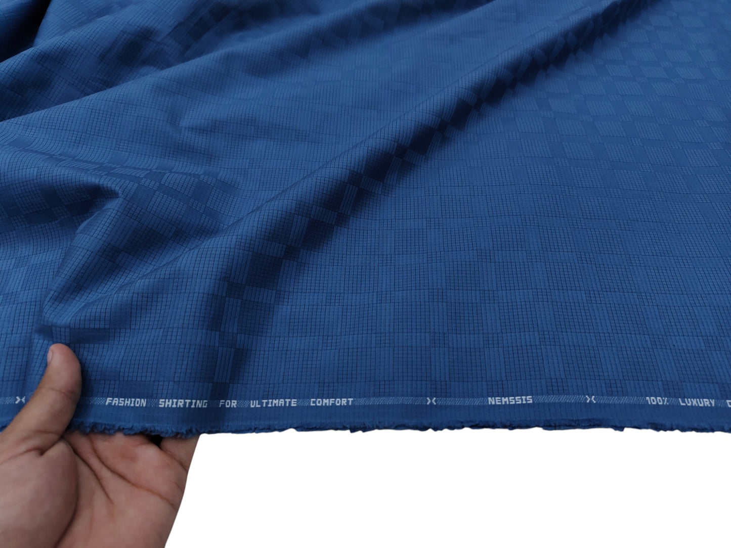 Nemssis 100% Luxury Cotton Shirting Fabric (Blue)
