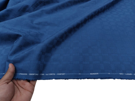 Nemssis 100% Luxury Cotton Shirting Fabric (Blue)