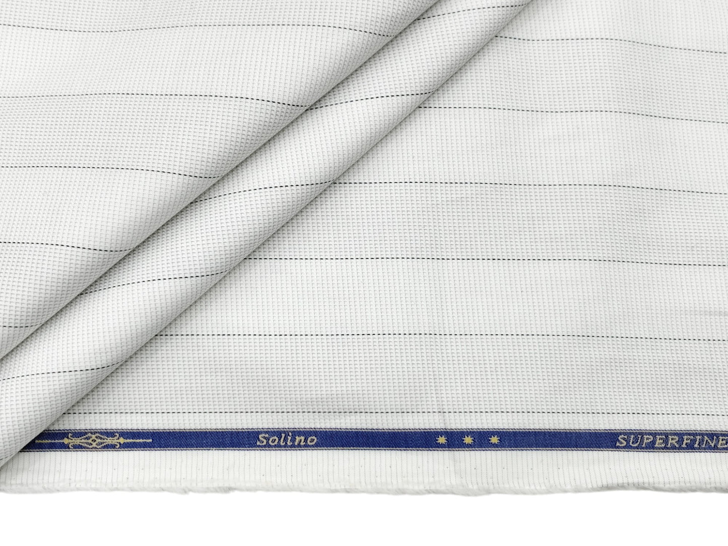 Solino 100% Superfine Giza Cotton Shirting Fabric (White, Striped)