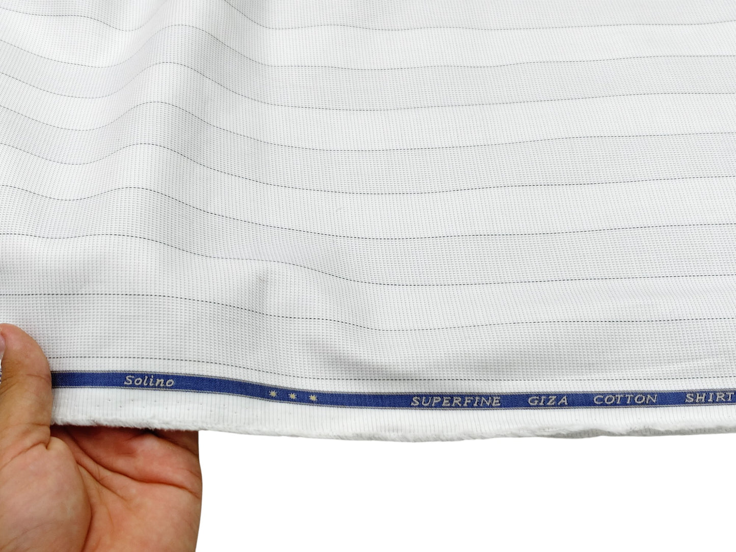 Solino 100% Superfine Giza Cotton Shirting Fabric (White, Striped)