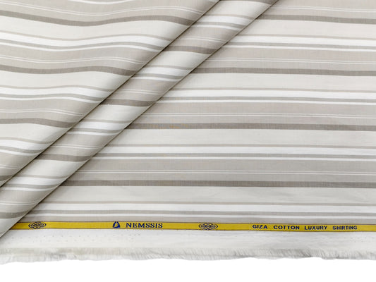 Nemssis 100% Giza Cotton Luxury Shirting Fabric (Beige, Striped)