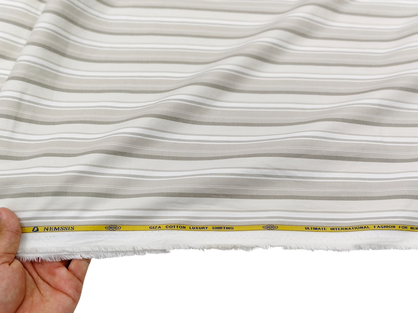 Nemssis 100% Giza Cotton Luxury Shirting Fabric (Beige, Striped)