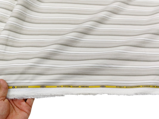 Nemssis 100% Giza Cotton Luxury Shirting Fabric (Beige, Striped)