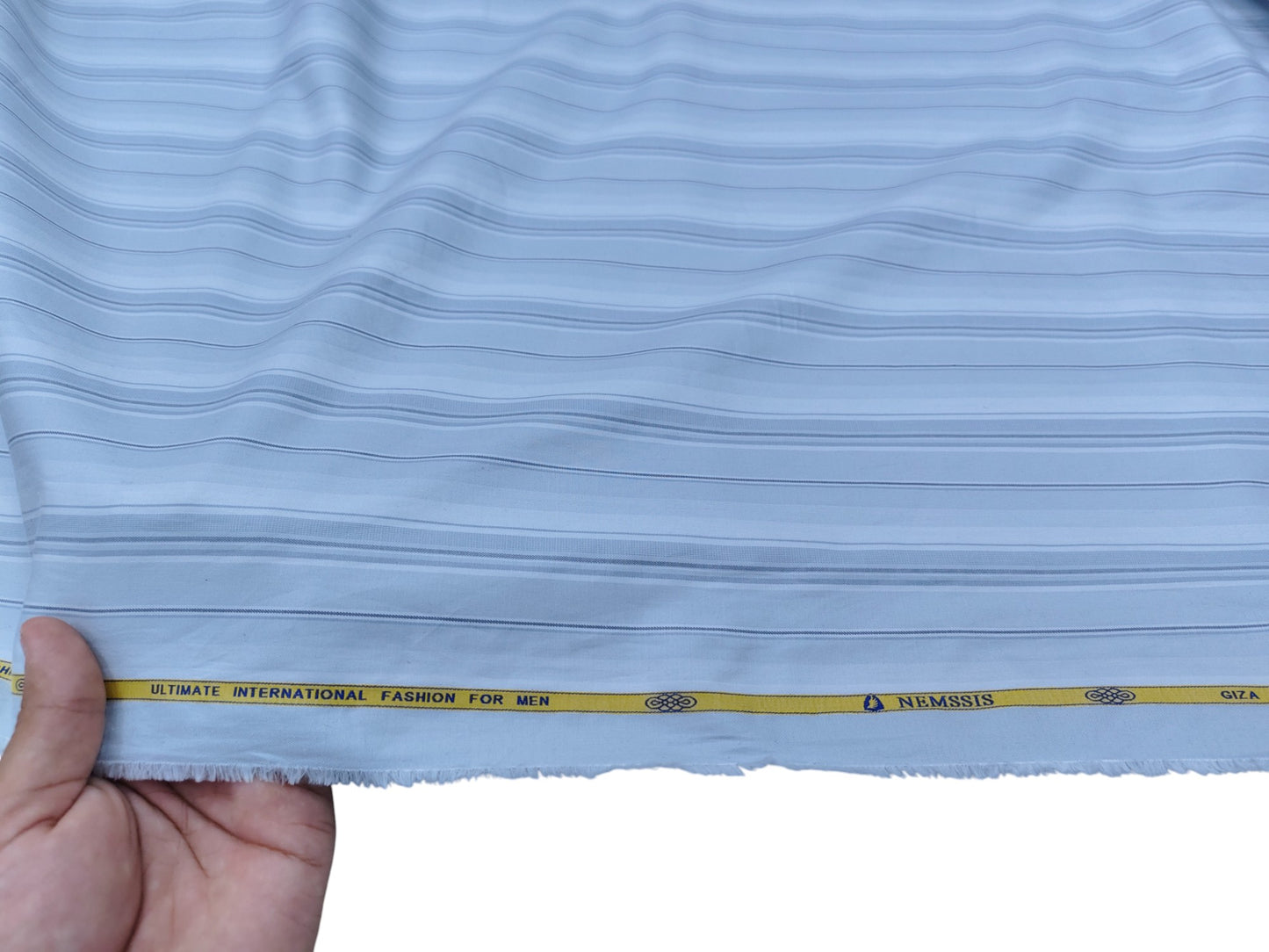 Nemssis 100% Giza Cotton Luxury Shirting Fabric (Light Grey, Striped)