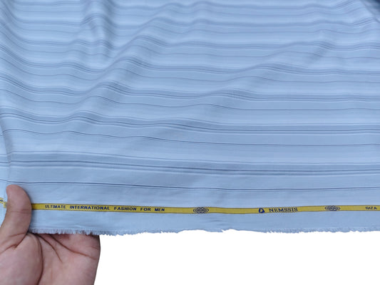 Nemssis 100% Giza Cotton Luxury Shirting Fabric (Light Grey, Striped)