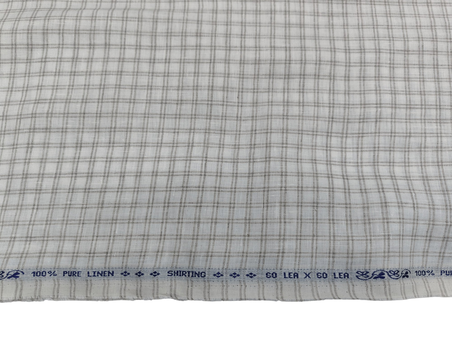 100% Pure European Linen 60 LEA Shirting Fabric (White And Brown, Checks)