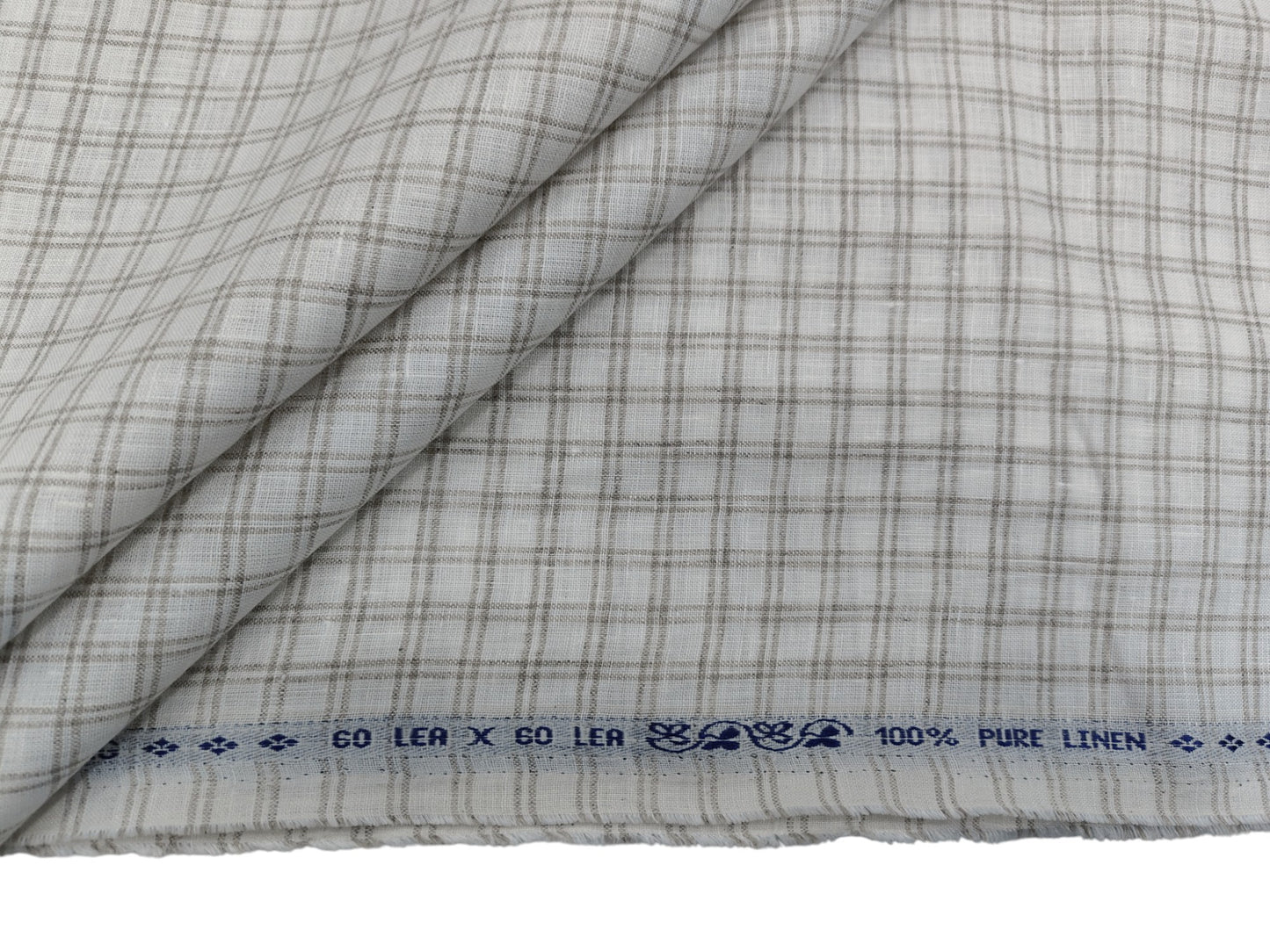 100% Pure European Linen 60 LEA Shirting Fabric (White And Brown, Checks)
