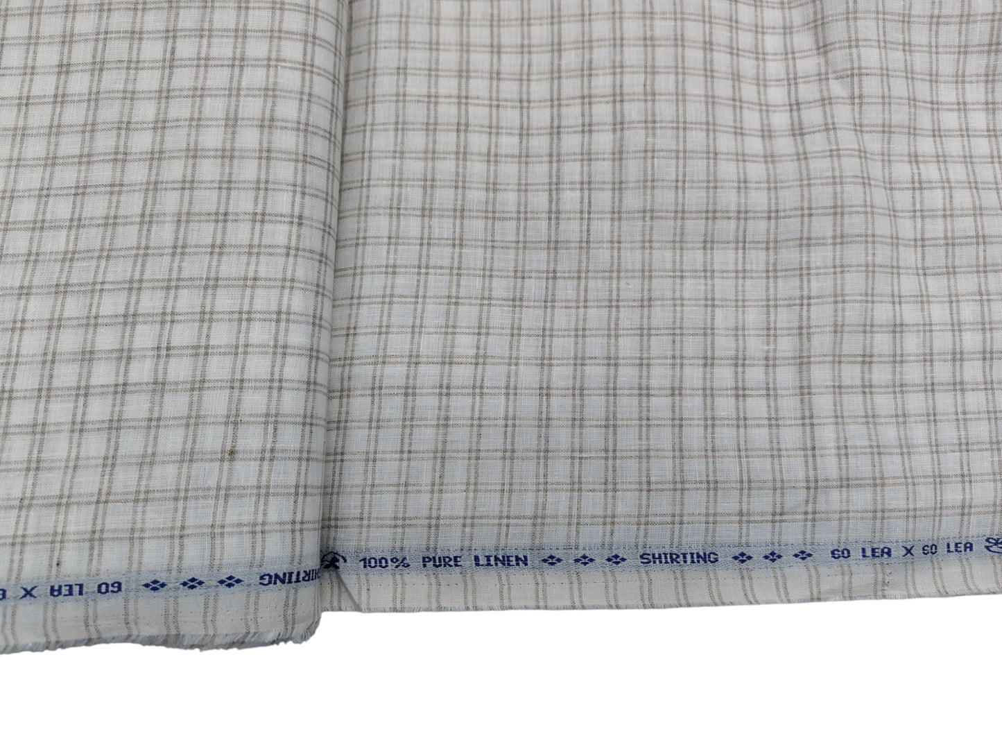 100% Pure European Linen 60 LEA Shirting Fabric (White And Brown, Checks)