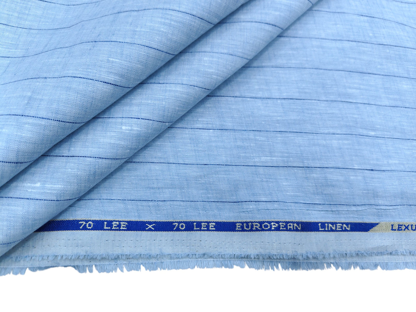 100% Pure European Linen 60 LEA Shirting Fabric (Sky Blue, Striped)