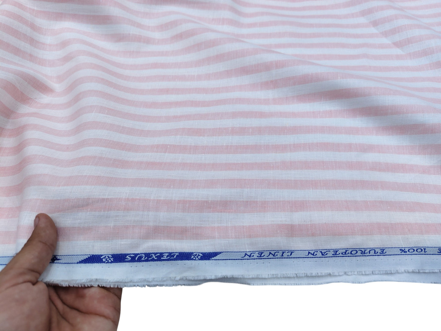 100% Pure European Linen 60 LEA Shirting Fabric (Pink And White, Striped)