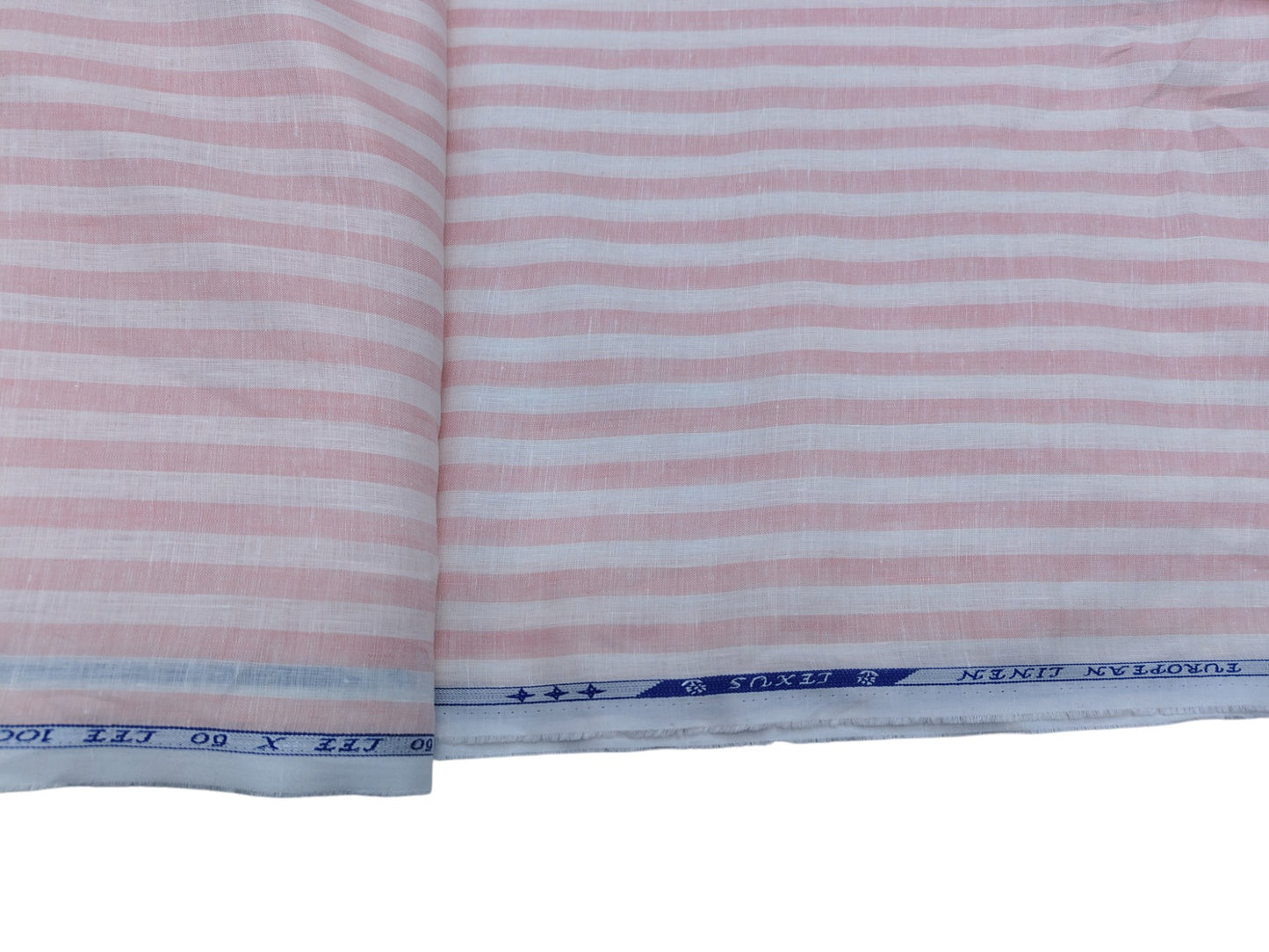 100% Pure European Linen 60 LEA Shirting Fabric (Pink And White, Striped)
