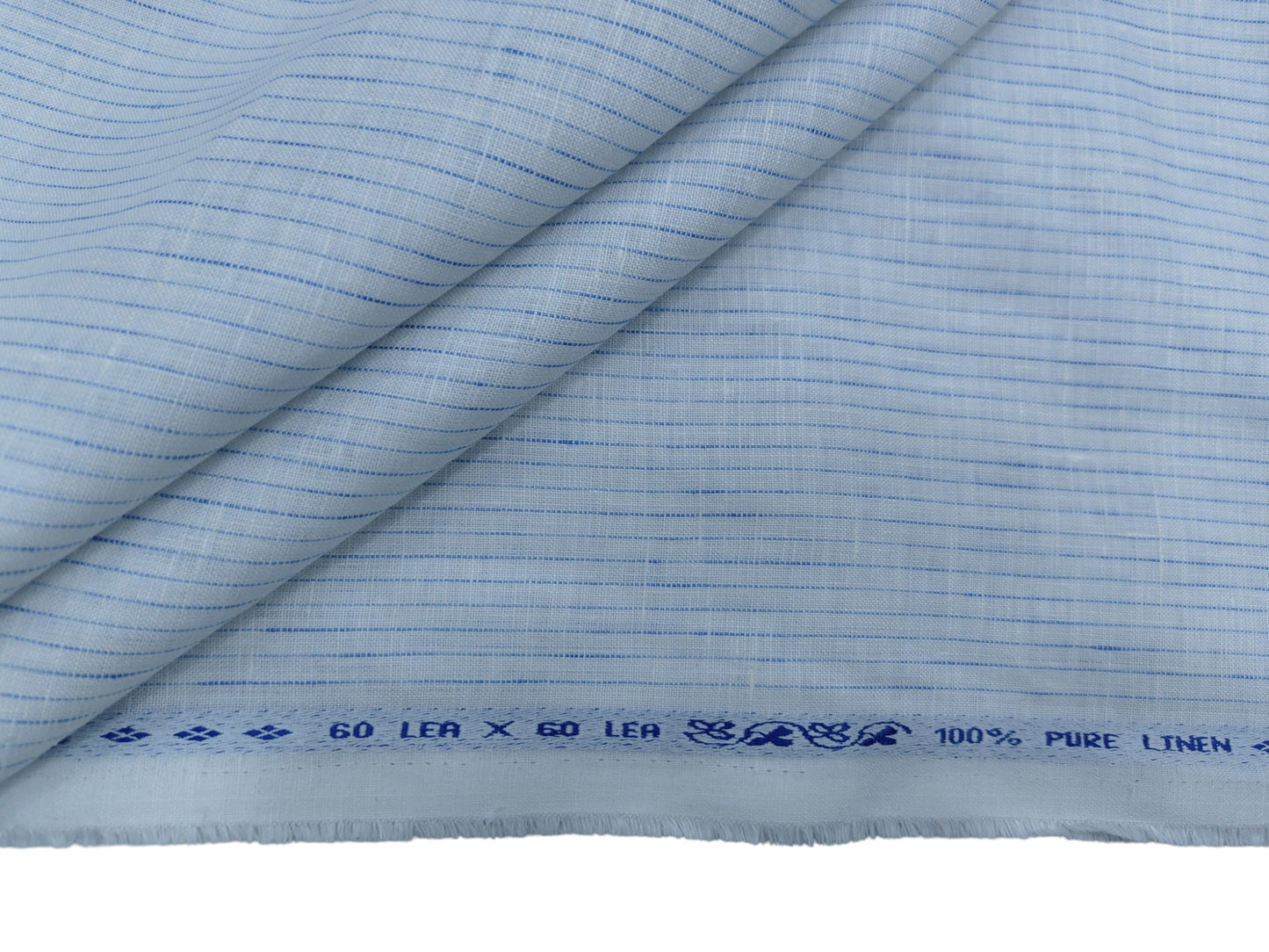 100% Pure European Linen 60 LEA Shirting Fabric (White And Blue, Striped)