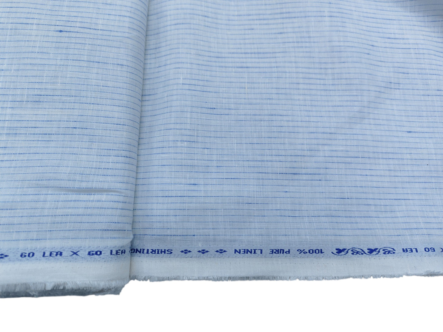 100% Pure European Linen 60 LEA Shirting Fabric (White And Blue, Striped)