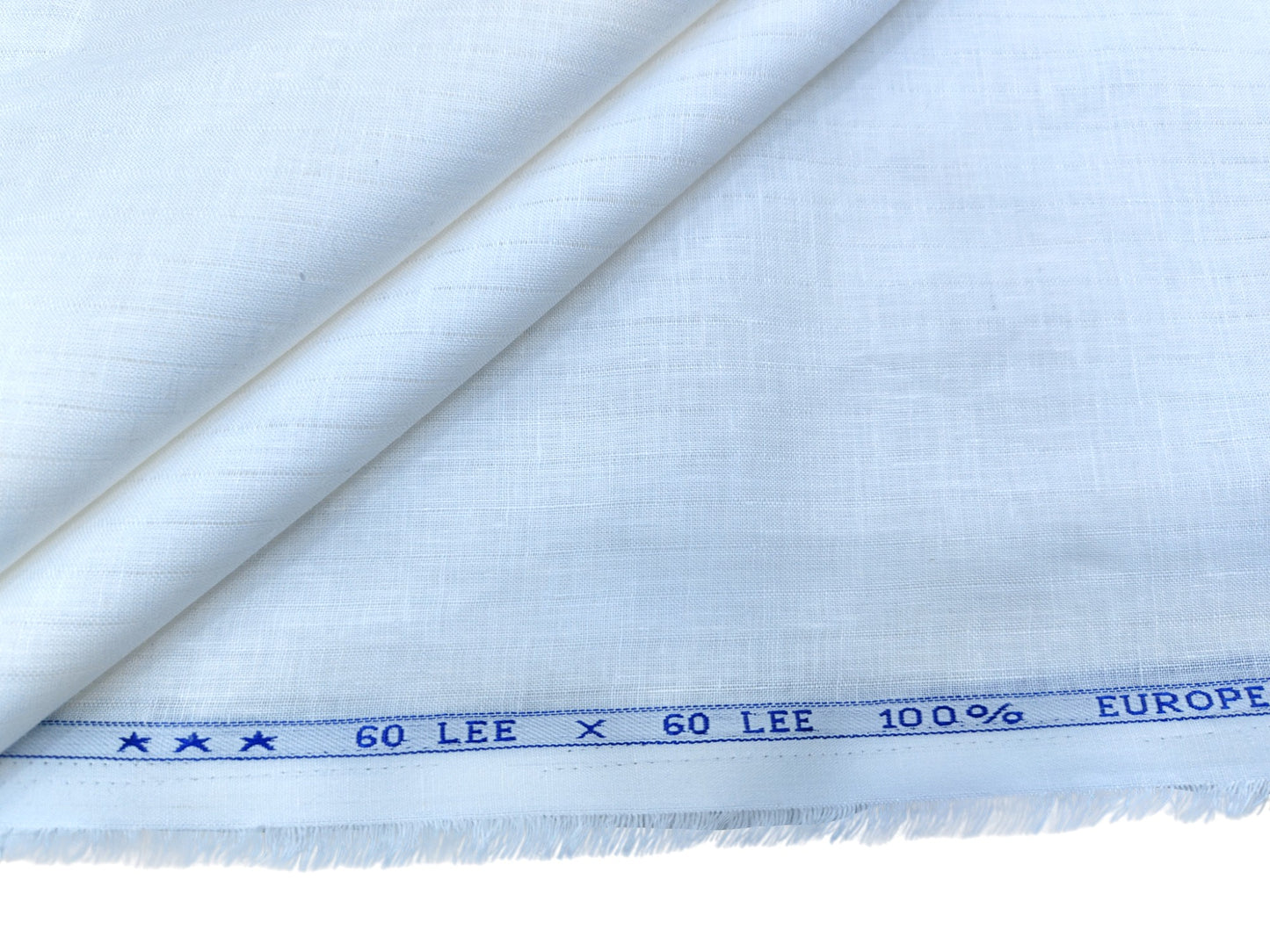 100% Pure European Linen 60 Lea Shirting Fabric (White, Striped)