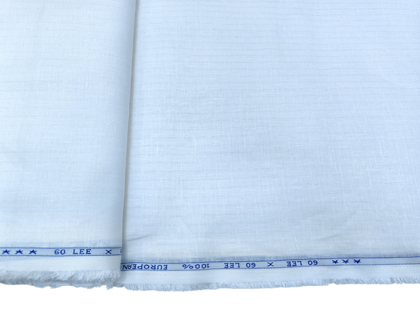 100% Pure European Linen 60 Lea Shirting Fabric (White, Striped)