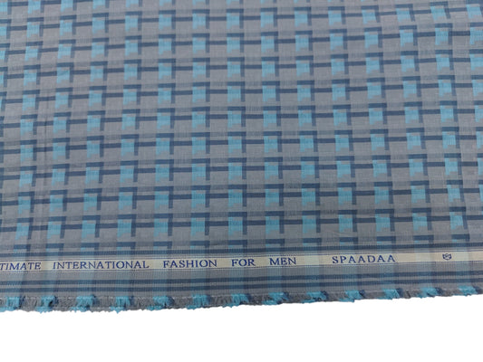 Spaada 100% Giza Cotton Luxury Shirting Fabric (Blue And Grey, Patterned)