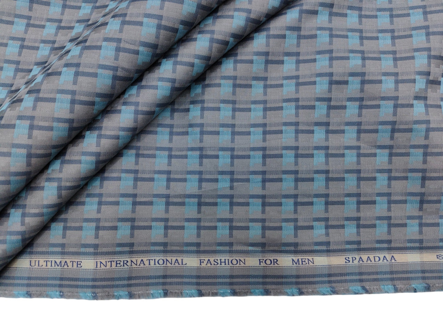 Spaada 100% Giza Cotton Luxury Shirting Fabric (Blue And Grey, Patterned)