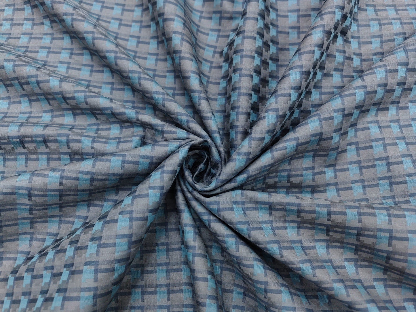 Spaada 100% Giza Cotton Luxury Shirting Fabric (Blue And Grey, Patterned)