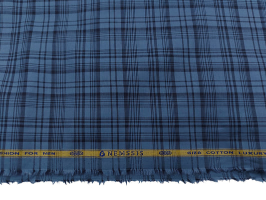 Nemssis 100% Giza Cotton Luxury Shirting Fabric (Blueish Grey, Checks)
