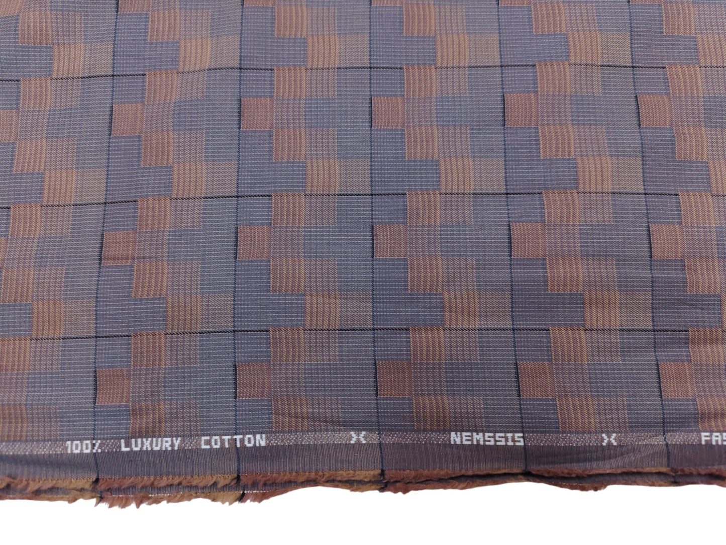Nemssis 100% Luxury Cotton Shirting Fabric (Brown, Patterned)