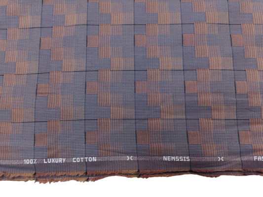 Nemssis 100% Luxury Cotton Shirting Fabric (Brown, Patterned)