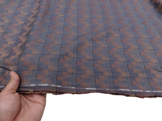 Nemssis 100% Luxury Cotton Shirting Fabric (Brown, Patterned)