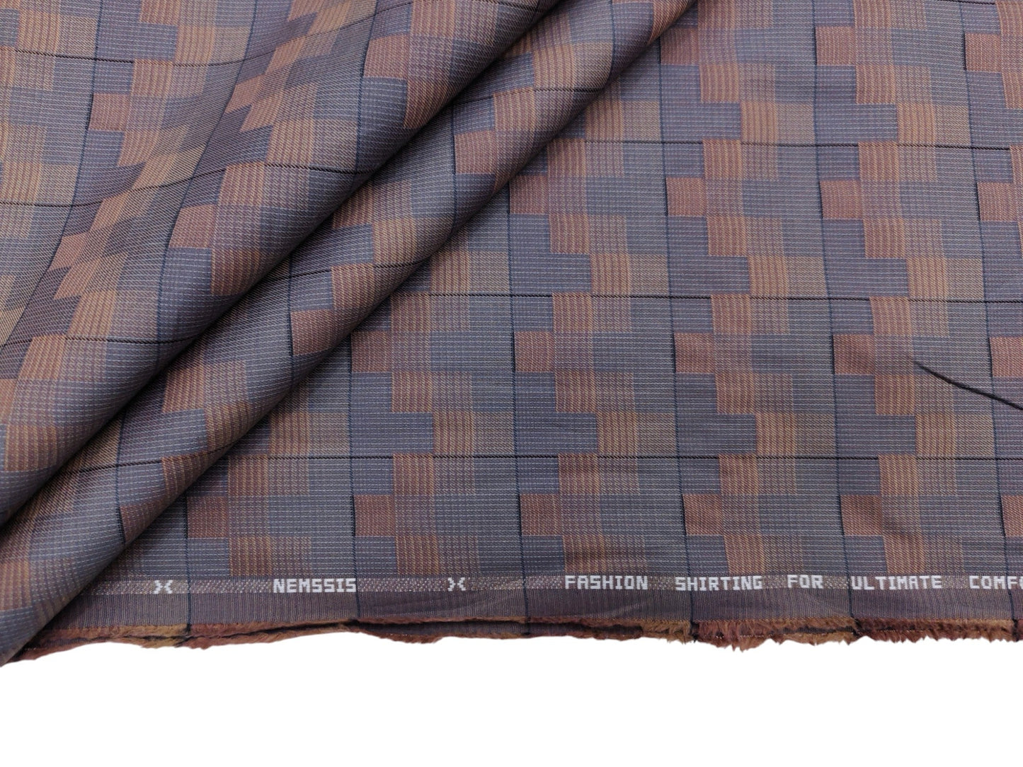 Nemssis 100% Luxury Cotton Shirting Fabric (Brown, Patterned)