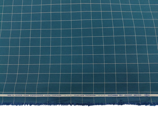 Avant Moda 100% Superfine Giza Cotton Shirting Fabric (Green, Checks)