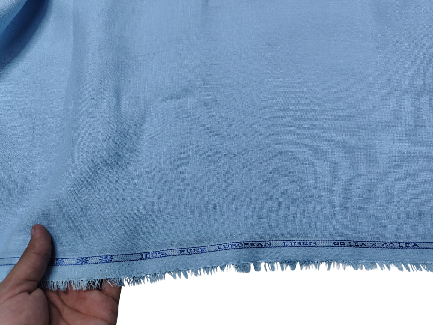 100% European Linen 60 LEA Shirting Fabric (Sky Blue, Plain )