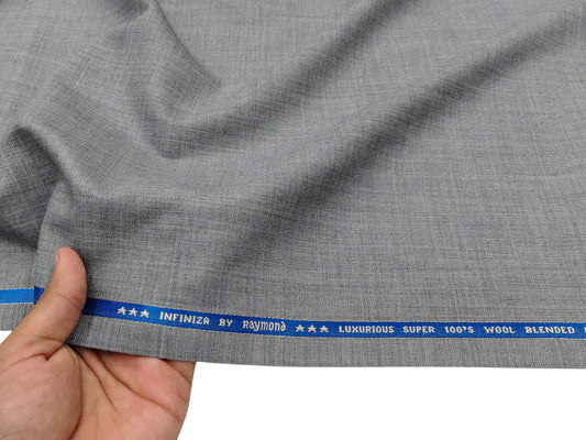 Raymond Infiniza 50% Wool Super 100's Suiting Fabric (Light Grey, Plain Weave)