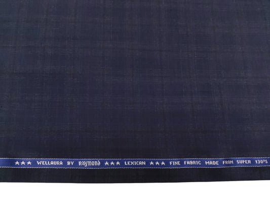 Raymond Lexican Super 130's Premium Suiting Fabric (Navy Blue, Checks)
