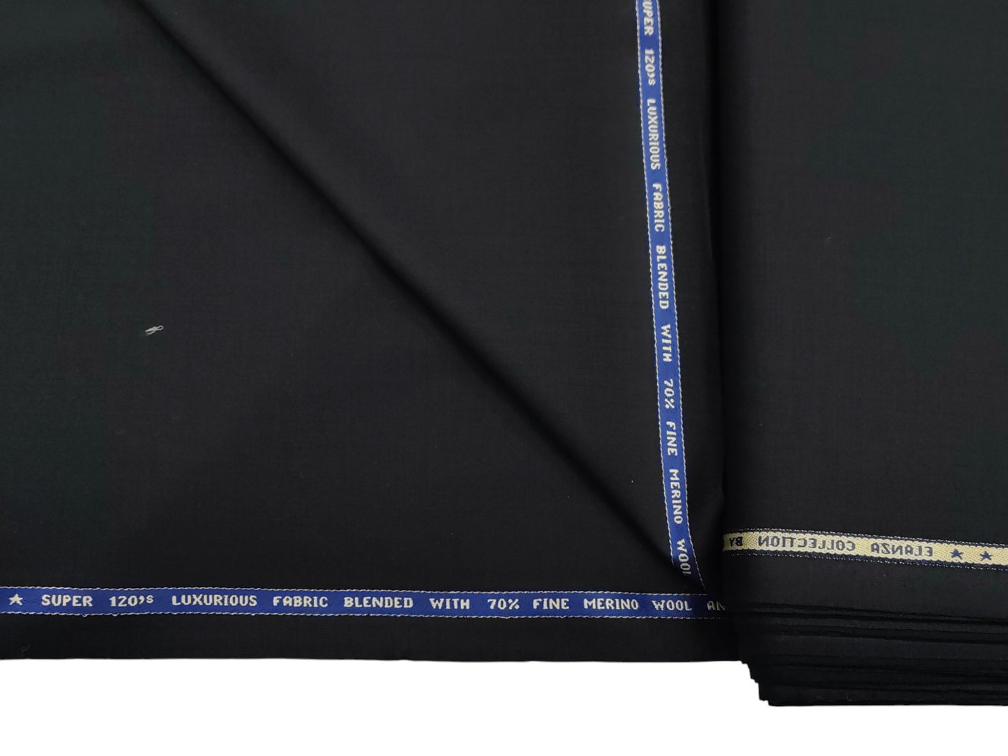 Raymond Elanza Collection 70% Wool Super 120's Suiting Fabric (Black, Plain Weave)