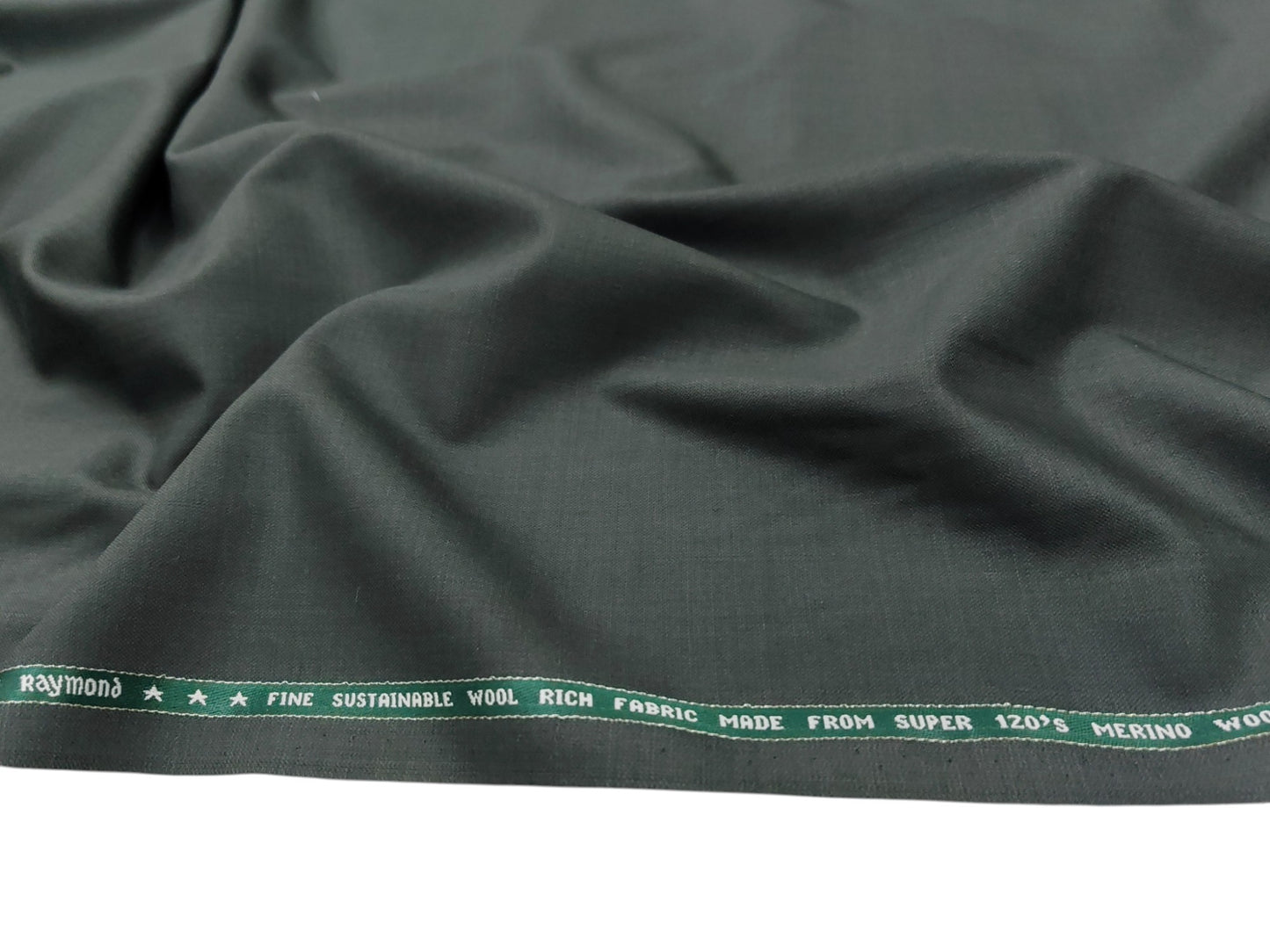 Raymond Trenzas 70% Wool Super 120's Suiting Fabric (Green, Plain Weave)