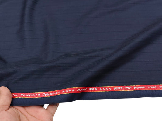 Raymond Classic Gold Super 120's Suiting Fabric (Navy Blue, Striped)