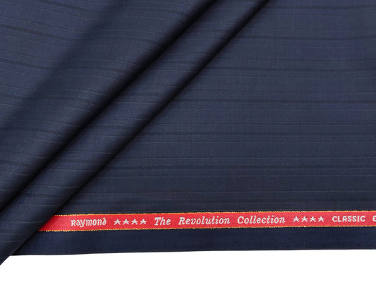 Raymond Classic Gold Super 120's Suiting Fabric (Navy Blue, Striped)