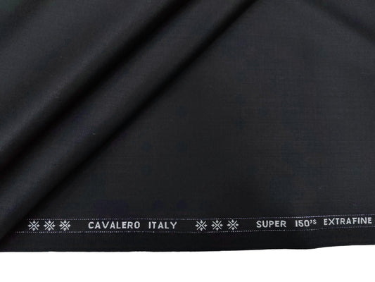 Cavalero Italy 95% Wool Super 150s Suiting Fabric (Pure Black, Plain Weave)