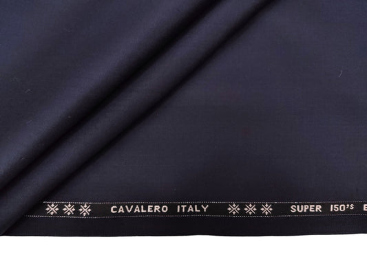 Cavalero Italy 95% Wool Super 150s Suiting Fabric (Navy Blue, Plain Weave)