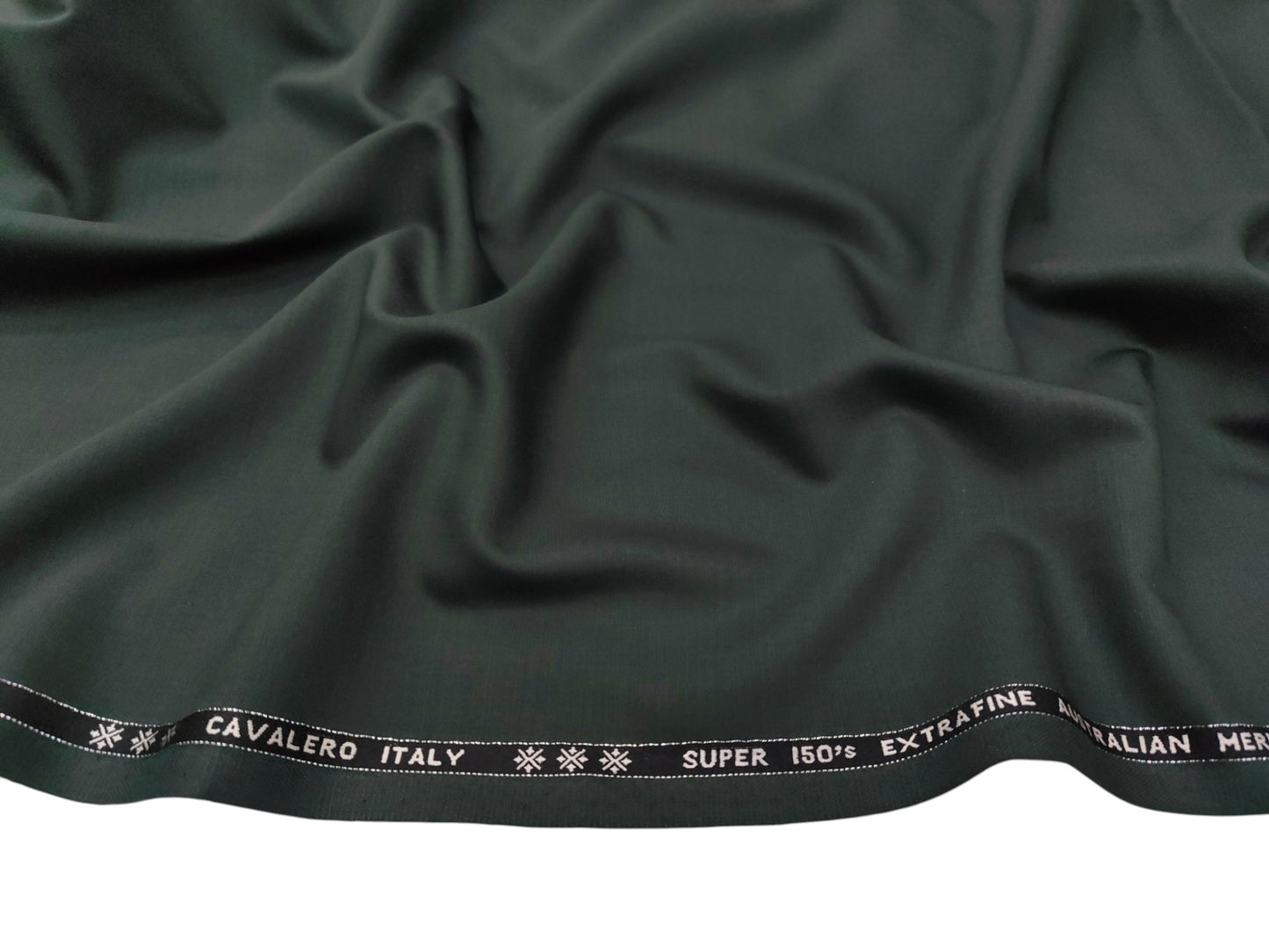 Cavalero Italy 70% Wool Super 150s Suiting Fabric (Bottle GreenPlain Weave)