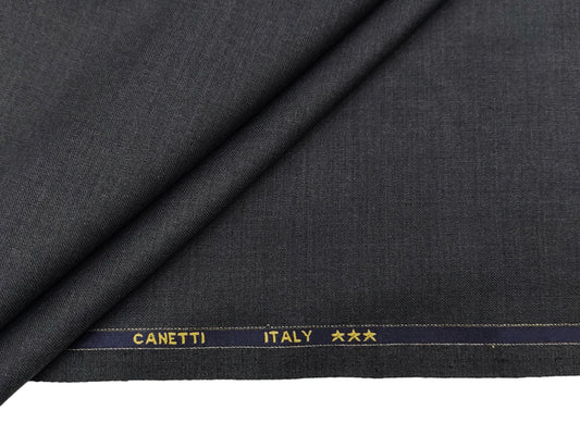 Canetti Italy Super 100s Merino Wool Blend Stretched Suiting Fabric (Dark Grey, Plain Weave)