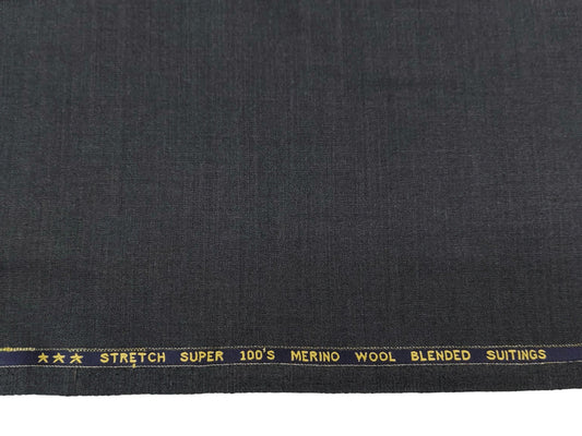 Canetti Italy Super 100s Merino Wool Blend Stretched Suiting Fabric (Dark Grey, Plain Weave)