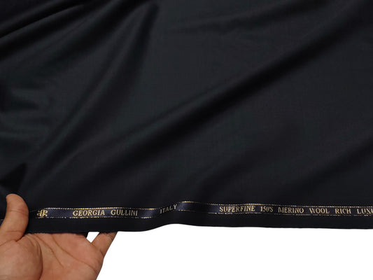 Georgia Gullini Super 150s Merino Wool Blend Suiting Fabric (Navy Blue, Plain Weave)