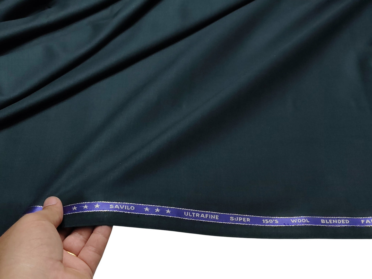 Valenzo 45% Ultrafine 150s Merino Wool Blend Suiting Fabric (Bottle Green, Self Design)