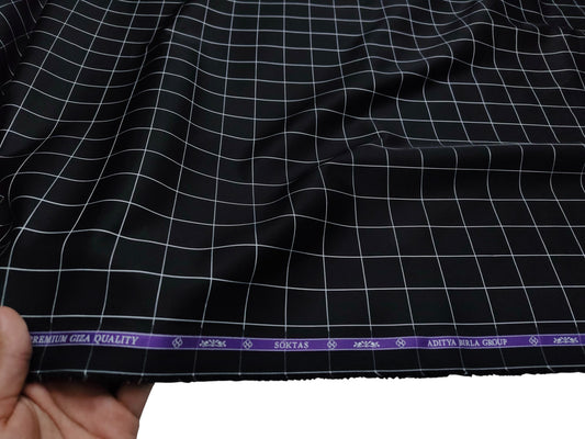 Giza House by Soktas Premium Giza Cotton Shirting Fabric (Midnight Black, Checks)