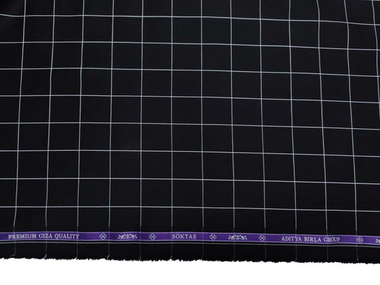 Giza House by Soktas Premium Giza Cotton Shirting Fabric (Midnight Black, Checks)