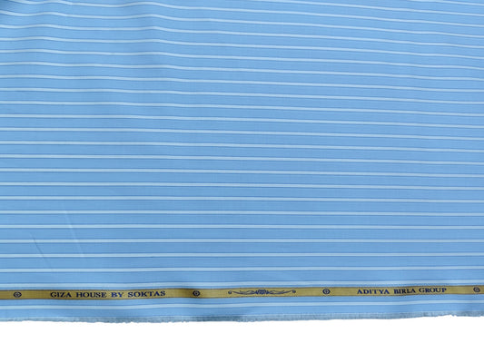 Giza House by Soktas Premium Giza Cotton Shirting Fabric (Classic Blue, Stripes)