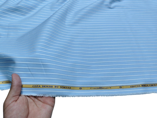 Giza House by Soktas Premium Giza Cotton Shirting Fabric (Classic Blue, Stripes)