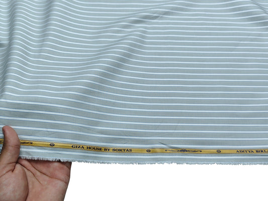 Giza House by Soktas Premium Giza Cotton Shirting Fabric (Gray, Stripes)