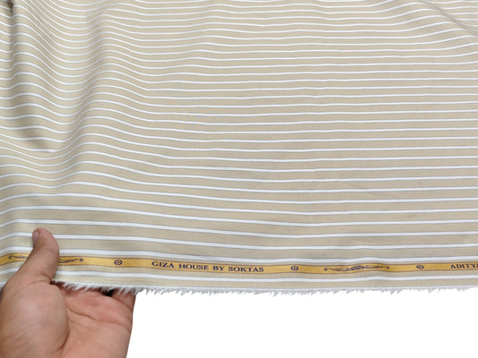 Giza House by Soktas Premium Giza Cotton Shirting Fabric (Classic Beige, Stripes)
